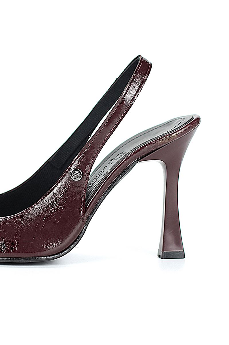Margaret  Esnek Yumuşak Kaymaz Taban (10 cm) Bordo Rugan  Açık Lastikli Kadın Kalın Topuklu Ayakkabı