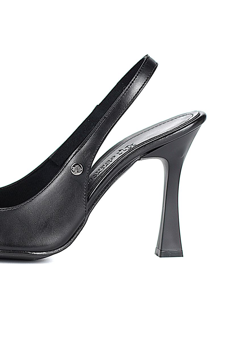 Margaret  Esnek Yumuşak Kaymaz Taban (10 cm) Siyah Cilt  Açık Lastikli Kadın Kalın Topuklu Ayakkabı