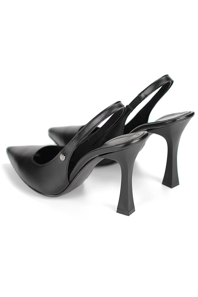 Margaret  Esnek Yumuşak Kaymaz Taban (10 cm) Siyah Cilt  Açık Lastikli Kadın Kalın Topuklu Ayakkabı