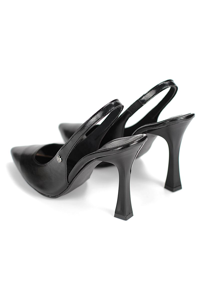 Margaret  Esnek Yumuşak Kaymaz Taban (10 cm) Siyah Rugan  Açık Lastikli Kadın Kalın Topuklu Ayakkabı