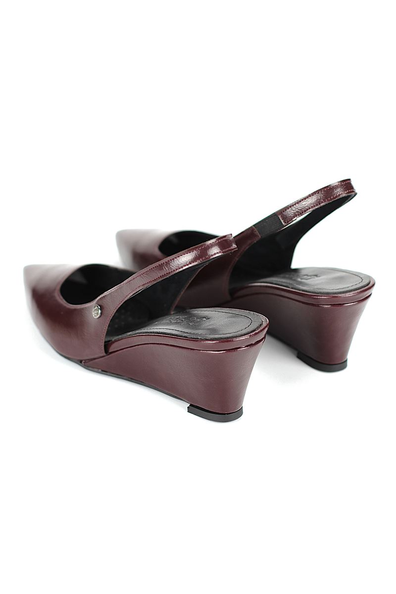 Belinda  Esnek Yumuşak Kaymaz Taban (4cm) Bordo Rugan  Açık Lastikli Kadın Dolgu Topuklu Ayakkabı