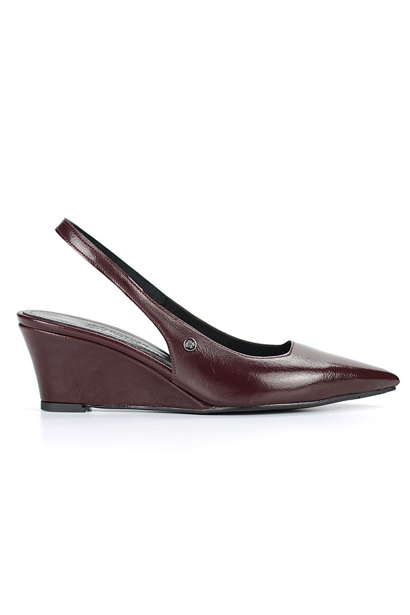 Belinda  Esnek Yumuşak Kaymaz Taban (4cm) Bordo Rugan  Açık Lastikli Kadın Dolgu Topuklu Ayakkabı
