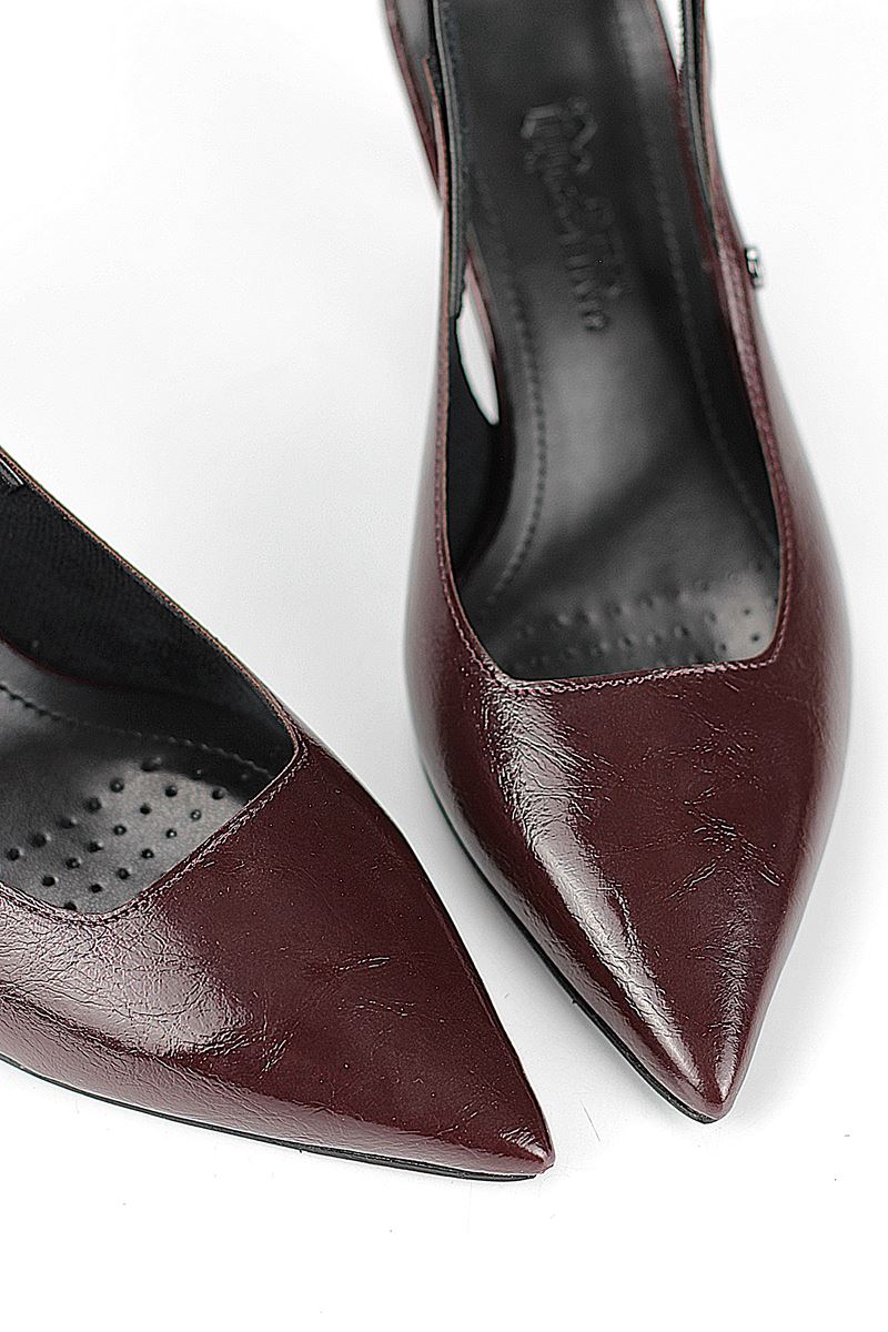 Belinda  Esnek Yumuşak Kaymaz Taban (4cm) Bordo Rugan  Açık Lastikli Kadın Dolgu Topuklu Ayakkabı