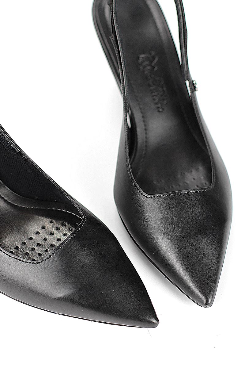 Belinda  Esnek Yumuşak Kaymaz Taban (4cm) Siyah Cilt  Açık Lastikli Kadın Dolgu Topuklu Ayakkabı