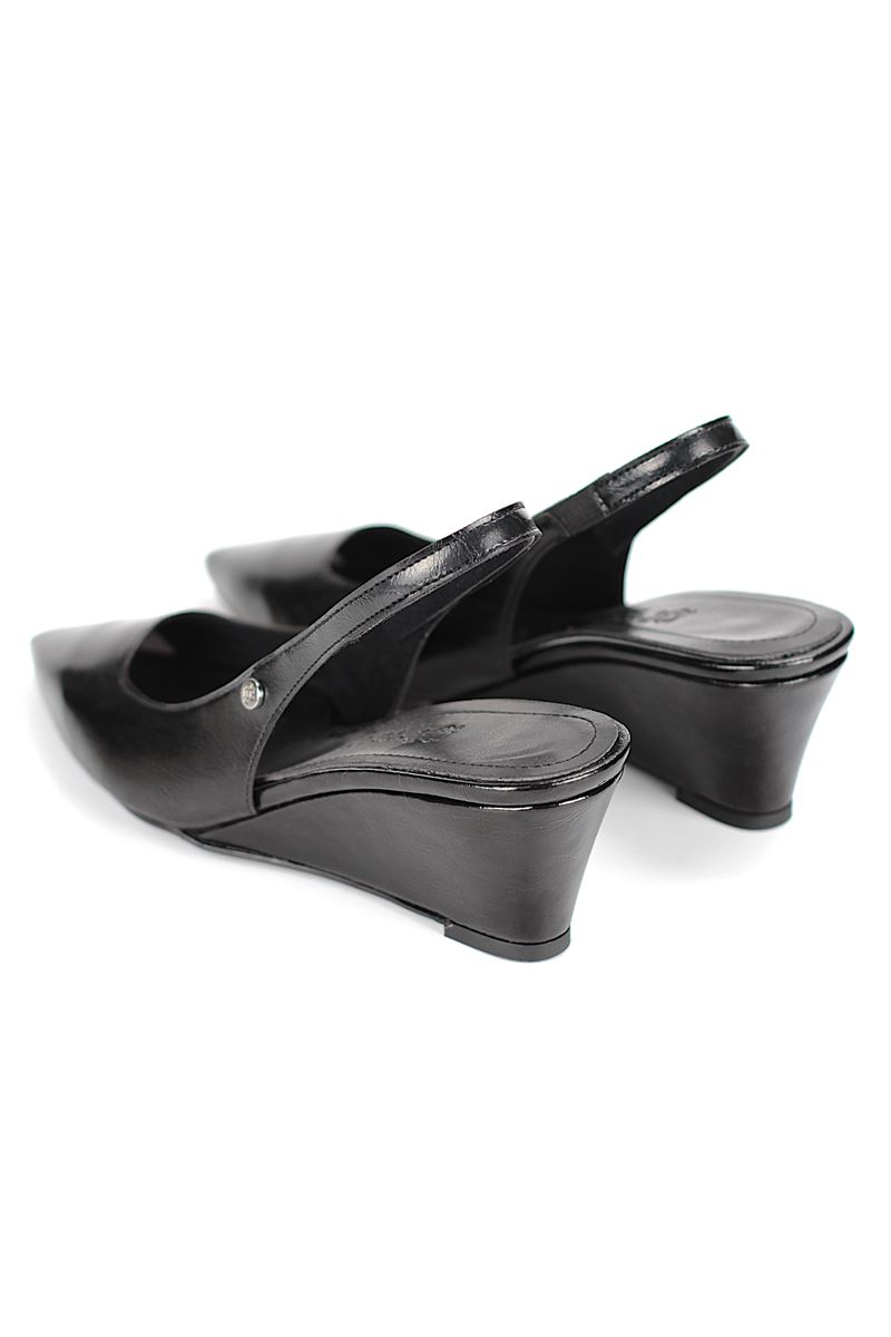 Belinda  Esnek Yumuşak Kaymaz Taban (4cm) Siyah Rugan Rugan  Açık Lastikli Kadın Dolgu Topuklu Ayakkabı