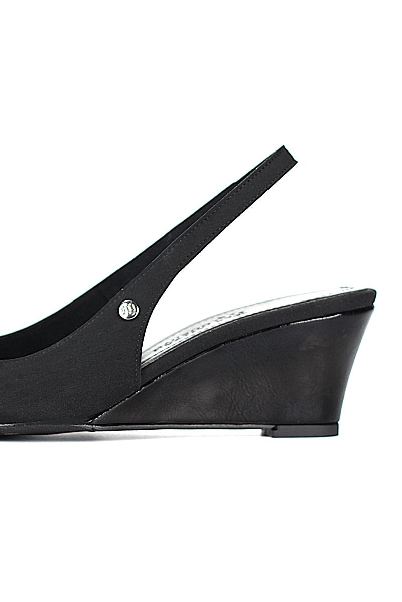 Belinda  Esnek Yumuşak Kaymaz Taban (4cm) Siyah Süet  Açık Lastikli Kadın Dolgu Topuklu Ayakkabı