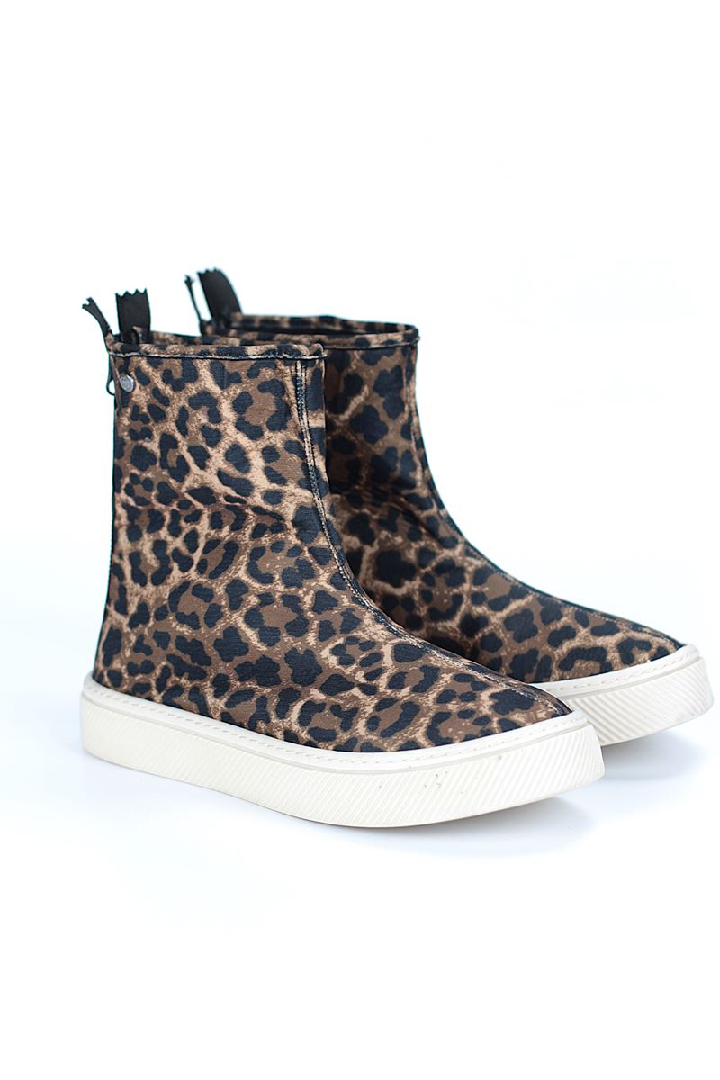 Lotus Leopar Arka Fermuarlı K adın Kısa Bot