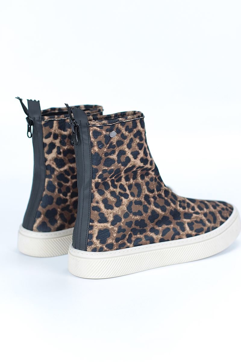 Lotus Leopar Arka Fermuarlı K adın Kısa Bot