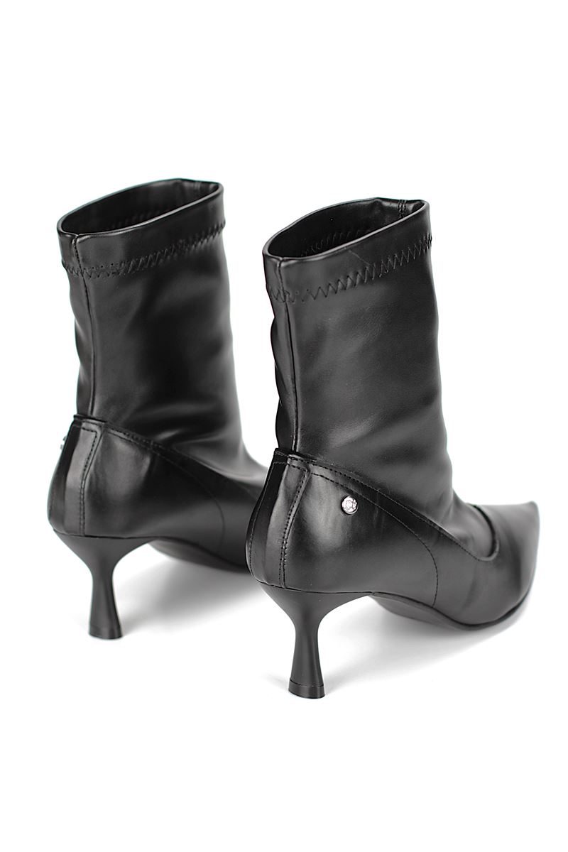 Sylvie Siyah Cilt Esnek Yumuşak Kaymaz Taban (6cm) Streç Bot