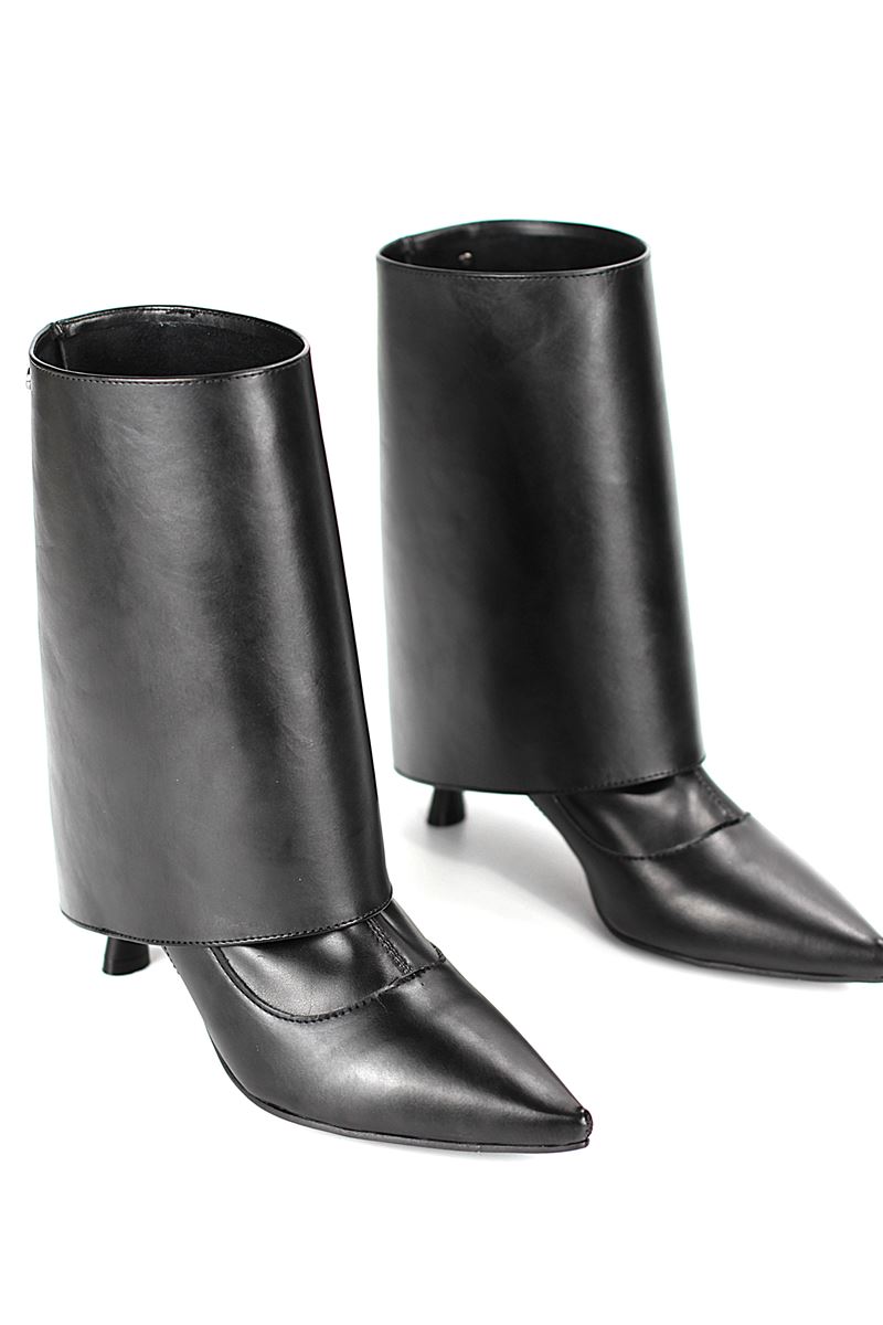 Lazuno Siyah Cilt Esnek Yumuşak Kaymaz Taban Yakalı (6cm) Streç Bot