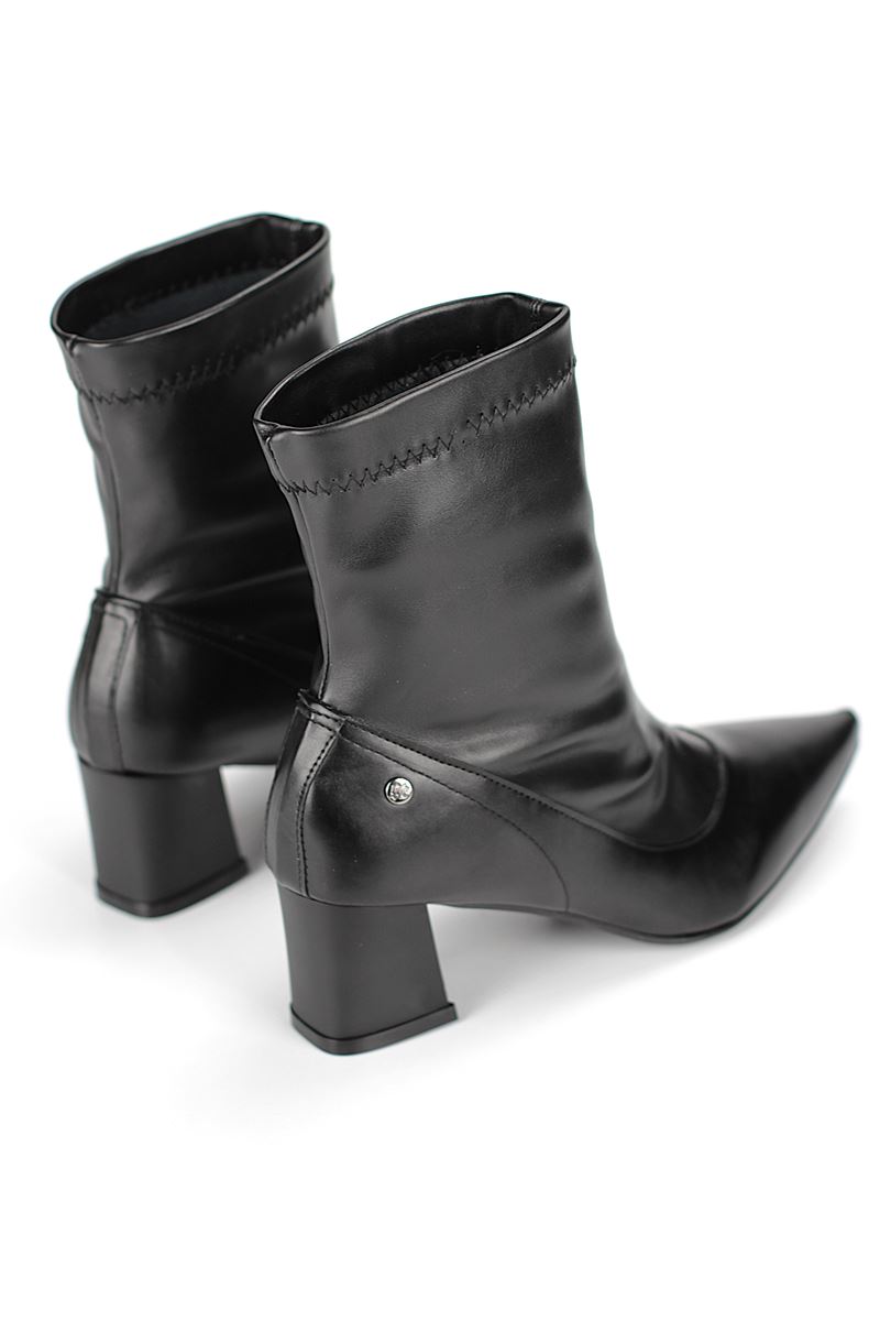 Sylvie Siyah Esnek Yumuşak Kaymaz Taban Kalın Orta Topuklu( 6 cm) Streç Bot