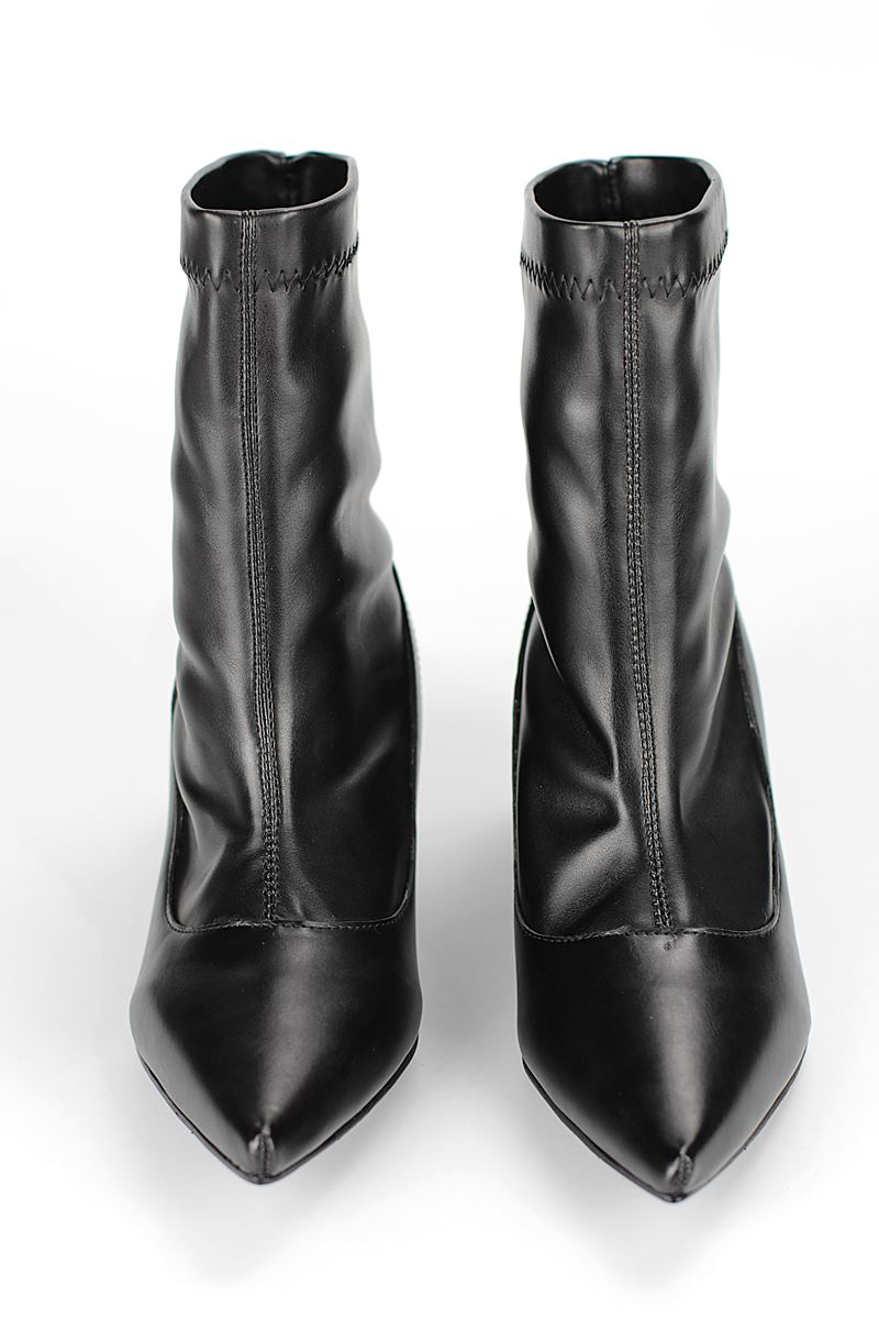 Sylvie Siyah Esnek Yumuşak Kaymaz Taban Kalın Orta Topuklu( 6 cm) Streç Bot