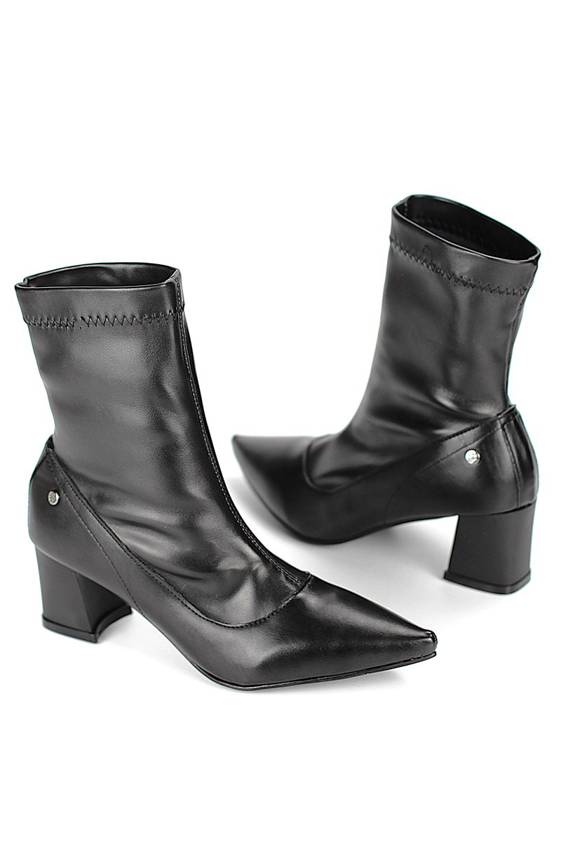 Sylvie Siyah Esnek Yumuşak Kaymaz Taban Kalın Orta Topuklu( 6 cm) Streç Bot