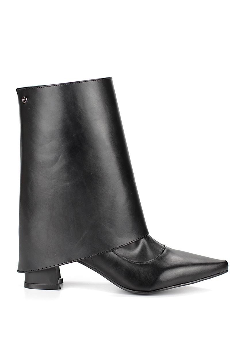 Orelix Siyah Esnek Yumuşak Kaymaz Taban Kalın Orta Topuklu( 6 cm) Streç Bot