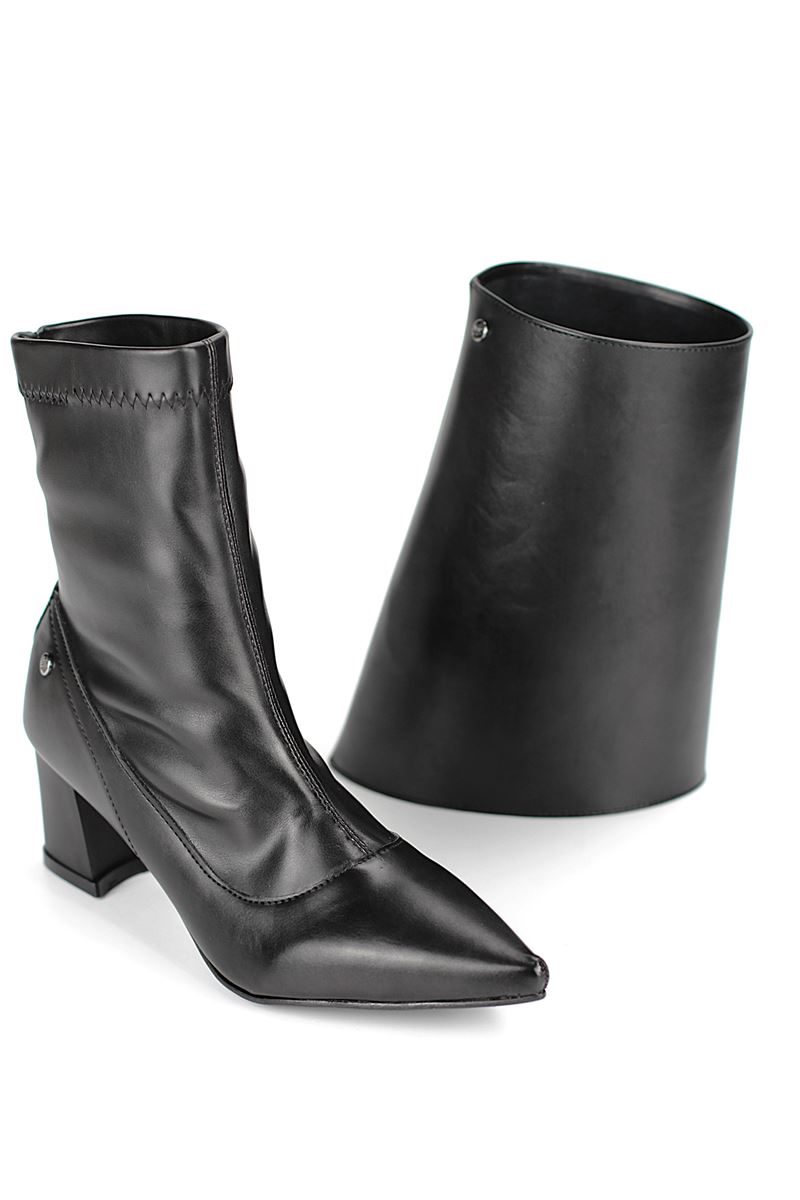 Orelix Siyah Esnek Yumuşak Kaymaz Taban Kalın Orta Topuklu( 6 cm) Streç Bot