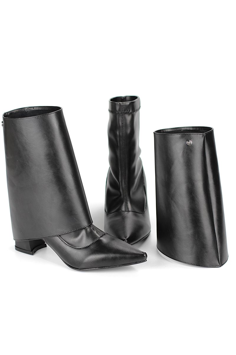 Orelix Siyah Esnek Yumuşak Kaymaz Taban Kalın Orta Topuklu( 6 cm) Streç Bot