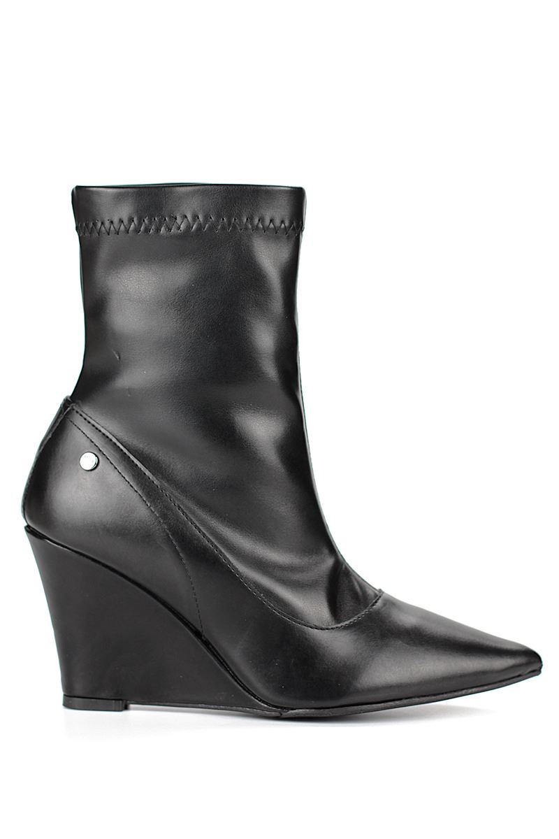 Zeydra Siyah Esnek Yumuşak Kaymaz Taban Dolgu Topuklu( 8 cm) Streç Bot