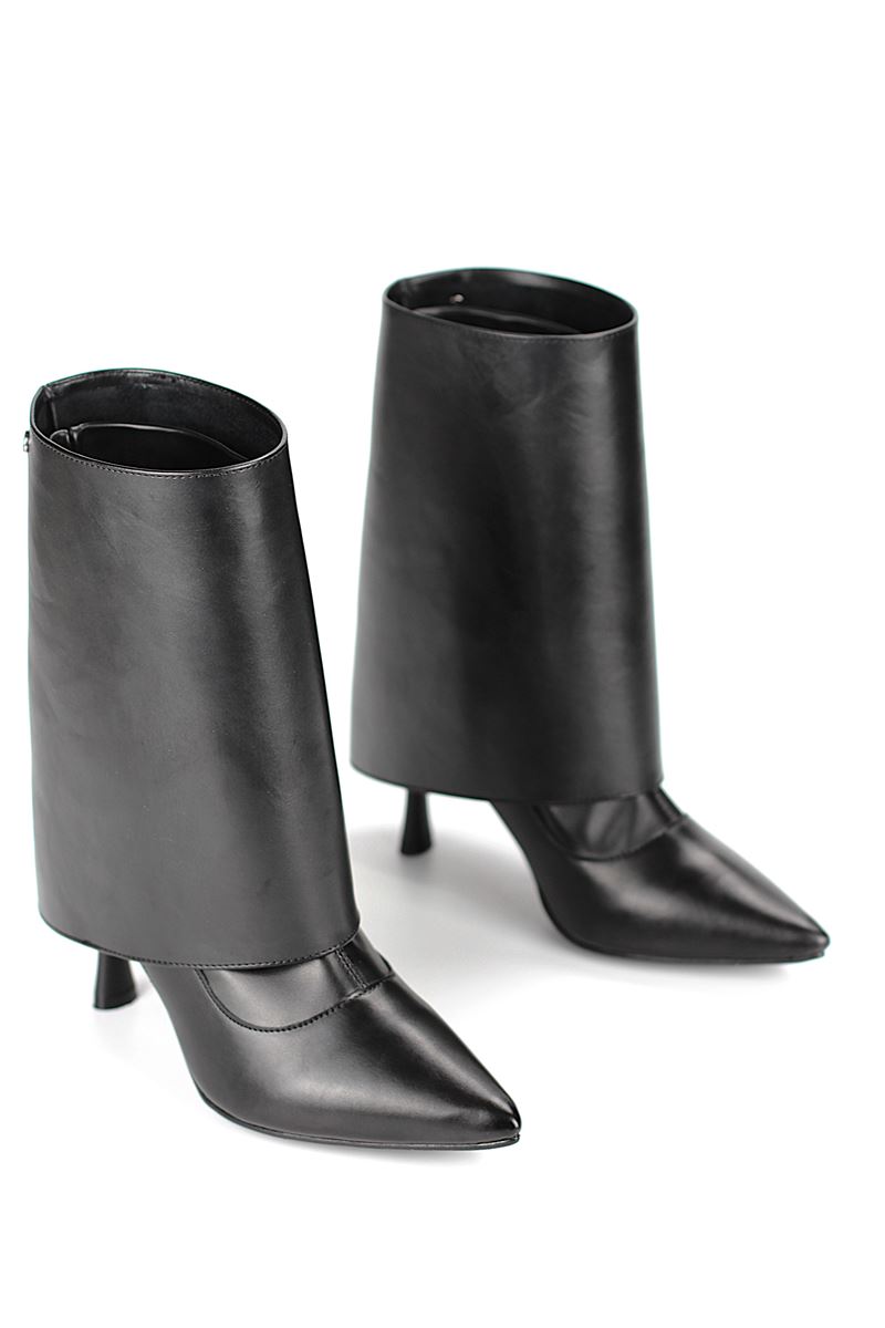 Sorelle Siyah Cilt Esnek Yumuşak Kaymaz Taban (8cm) Yakalı Streç Bot