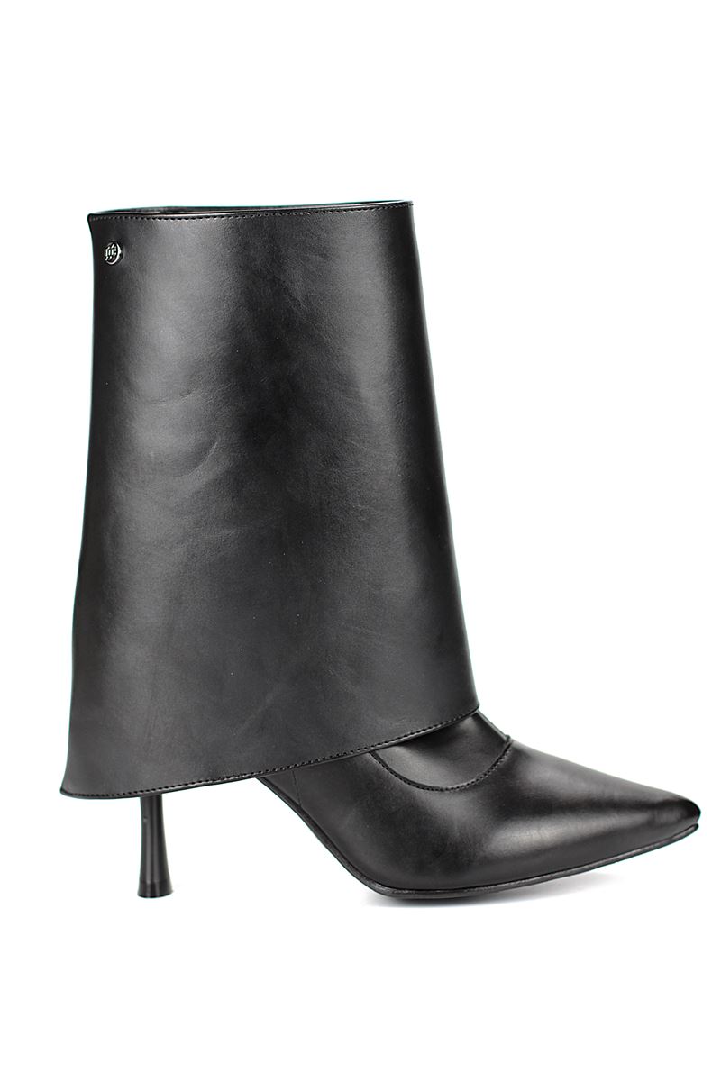 Sorelle Siyah Cilt Esnek Yumuşak Kaymaz Taban (8cm) Yakalı Streç Bot