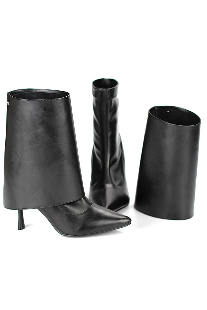 Sorelle Siyah Cilt Esnek Yumuşak Kaymaz Taban (8cm) Yakalı Streç Bot