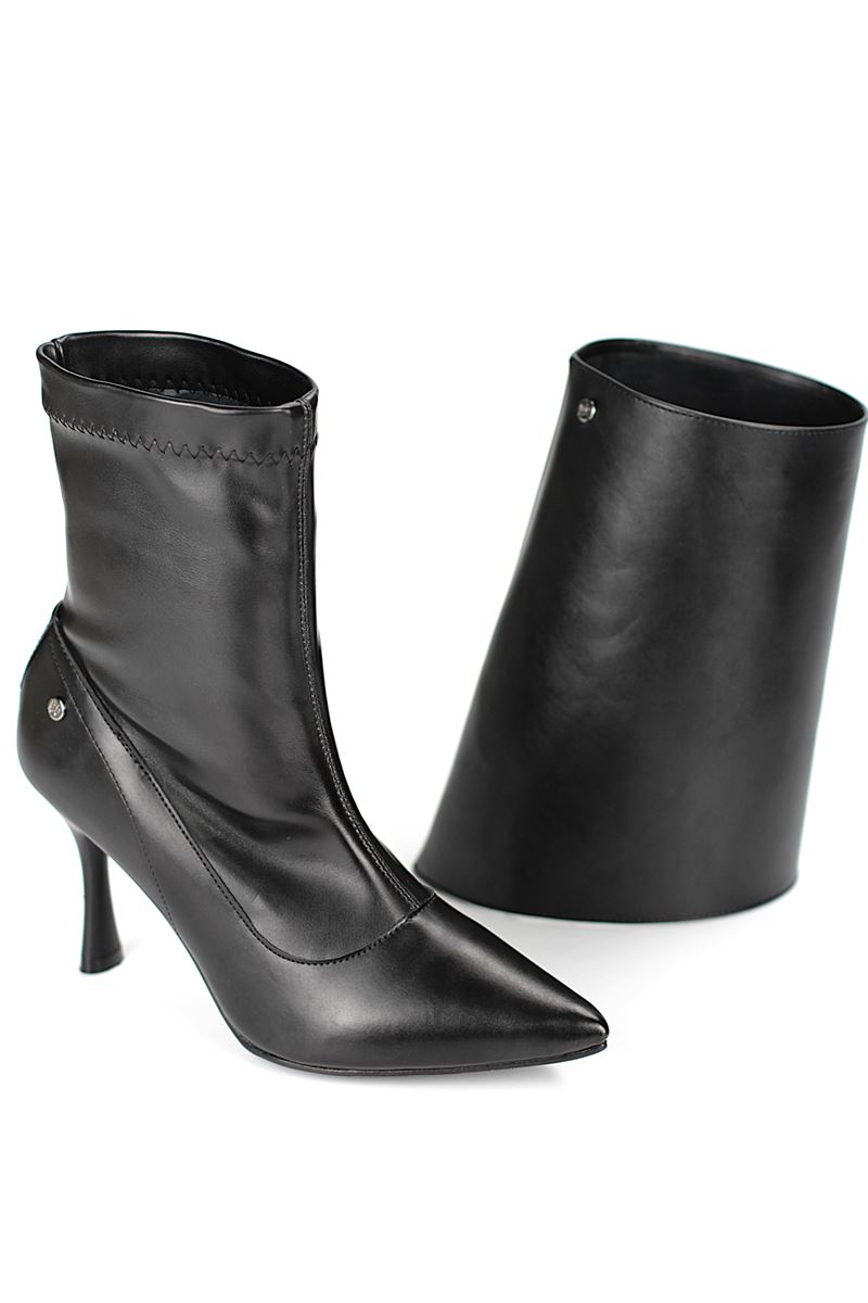 Sorelle Siyah Cilt Esnek Yumuşak Kaymaz Taban (8cm) Yakalı Streç Bot