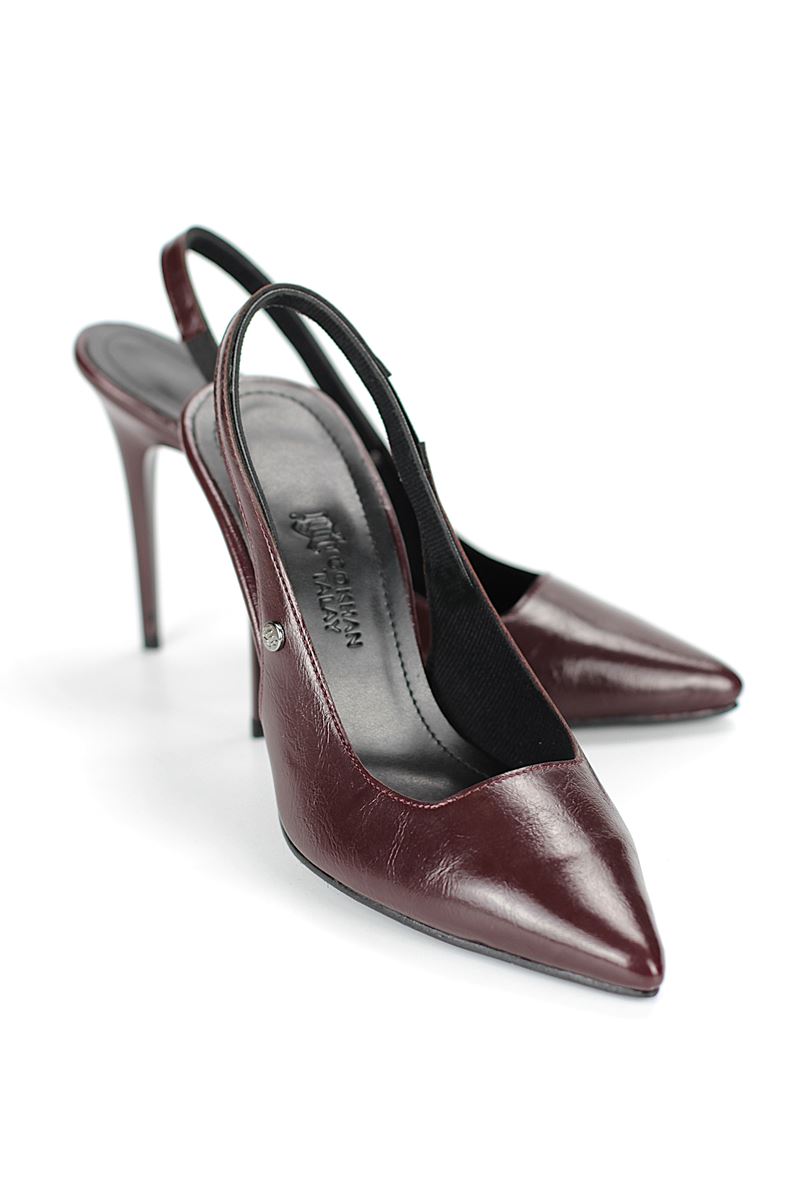 Zerina Bordo Rugan Esnek Yumuşak Kaymaz Taban İnce Topuklu (11cm) Kadın Stiletto