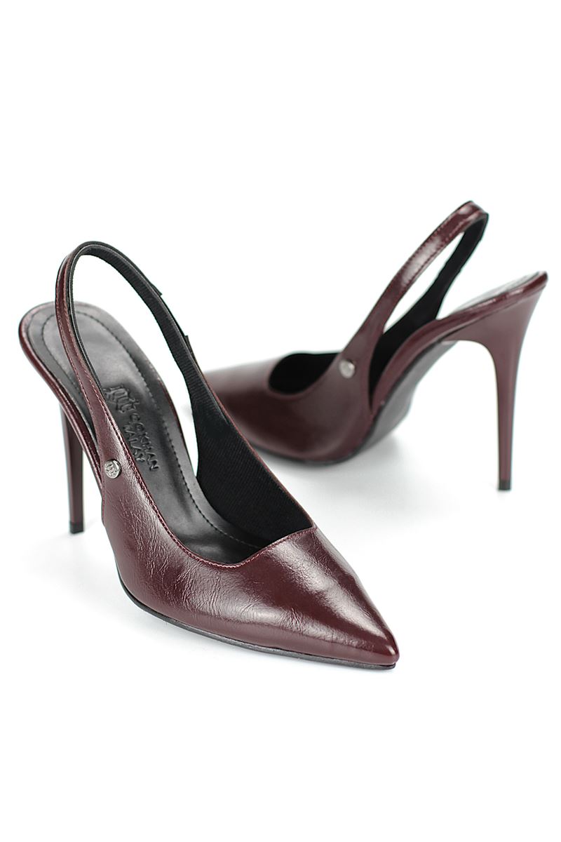 Zerina Bordo Rugan Esnek Yumuşak Kaymaz Taban İnce Topuklu (11cm) Kadın Stiletto