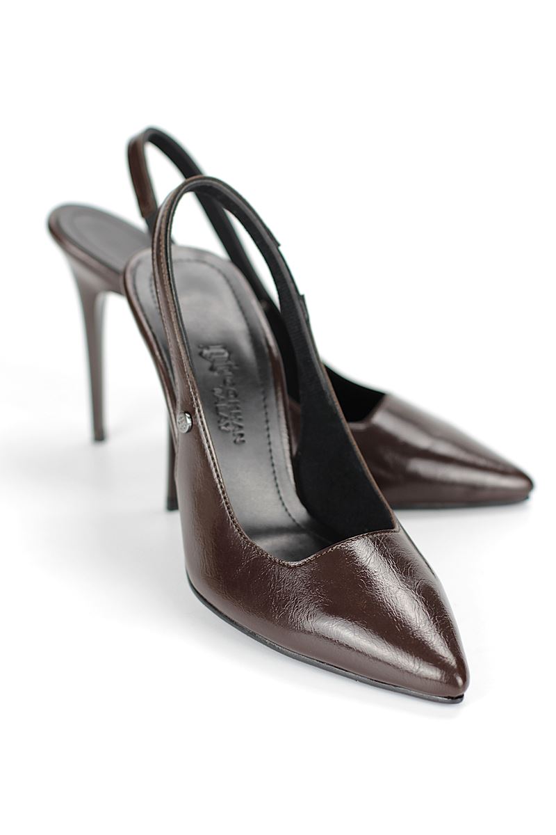 Zerina Kahverengi Rugan Esnek Yumuşak Kaymaz Taban İnce Topuklu (11cm) Kadın Stiletto