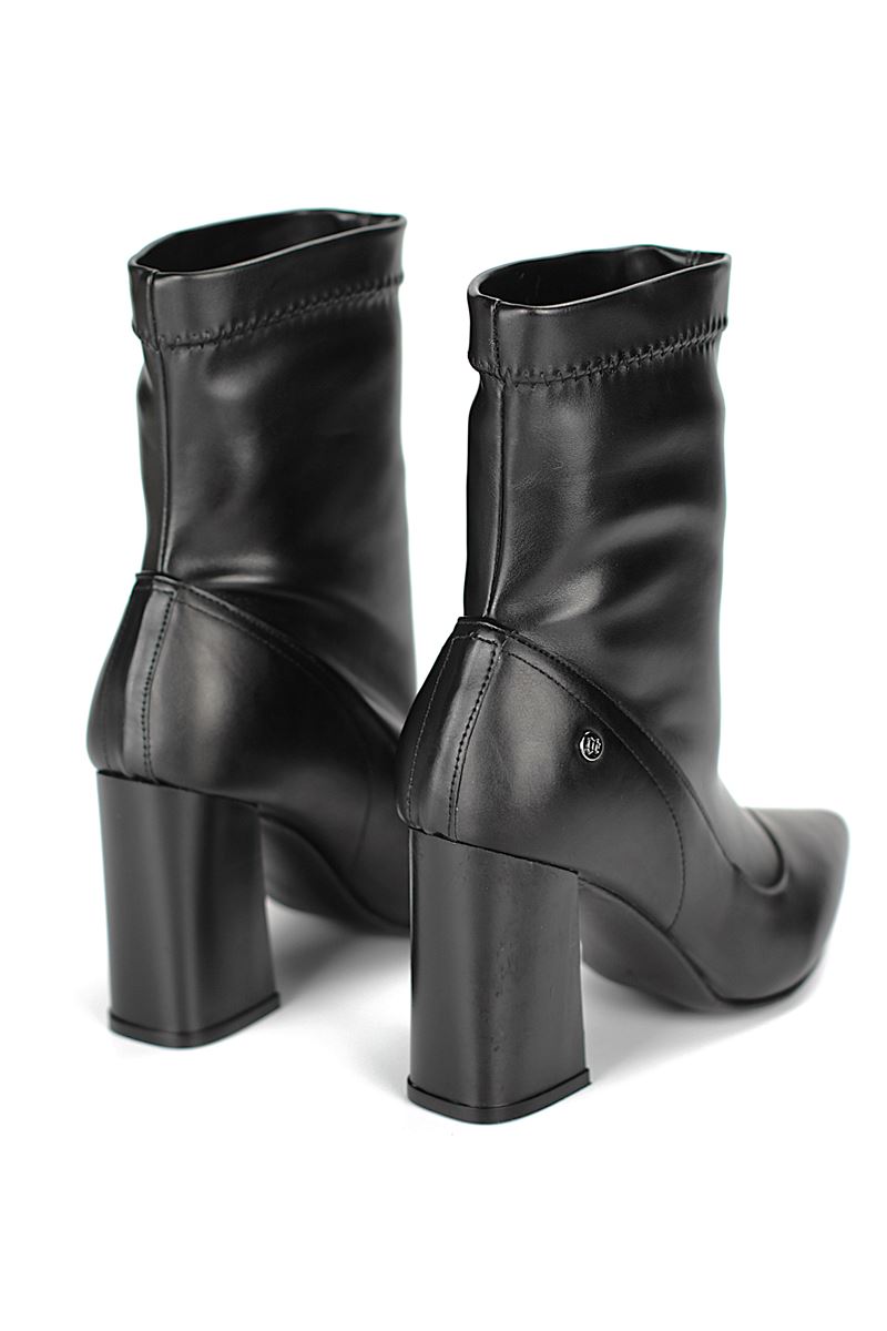 Isabel Siyah Kalın Orta Topuklu(8 cm) Streç Bot