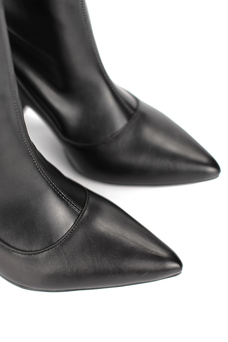 Isabel Siyah Kalın Orta Topuklu(8 cm) Streç Bot