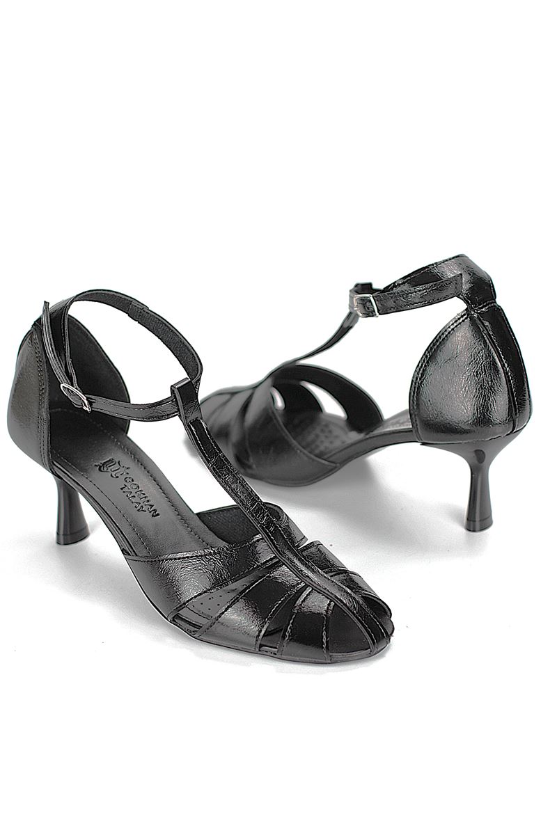 Queenn Kadın Klasik Topuklu Ayakkabı Siyah Rugan