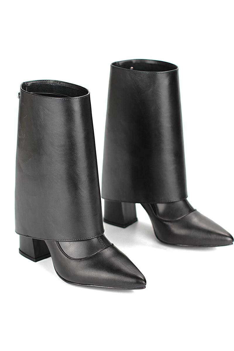 Roxanne Siyah Cilt Esnek Yumuşak Kaymaz Taban (8cm) Yakalı Streç Bot