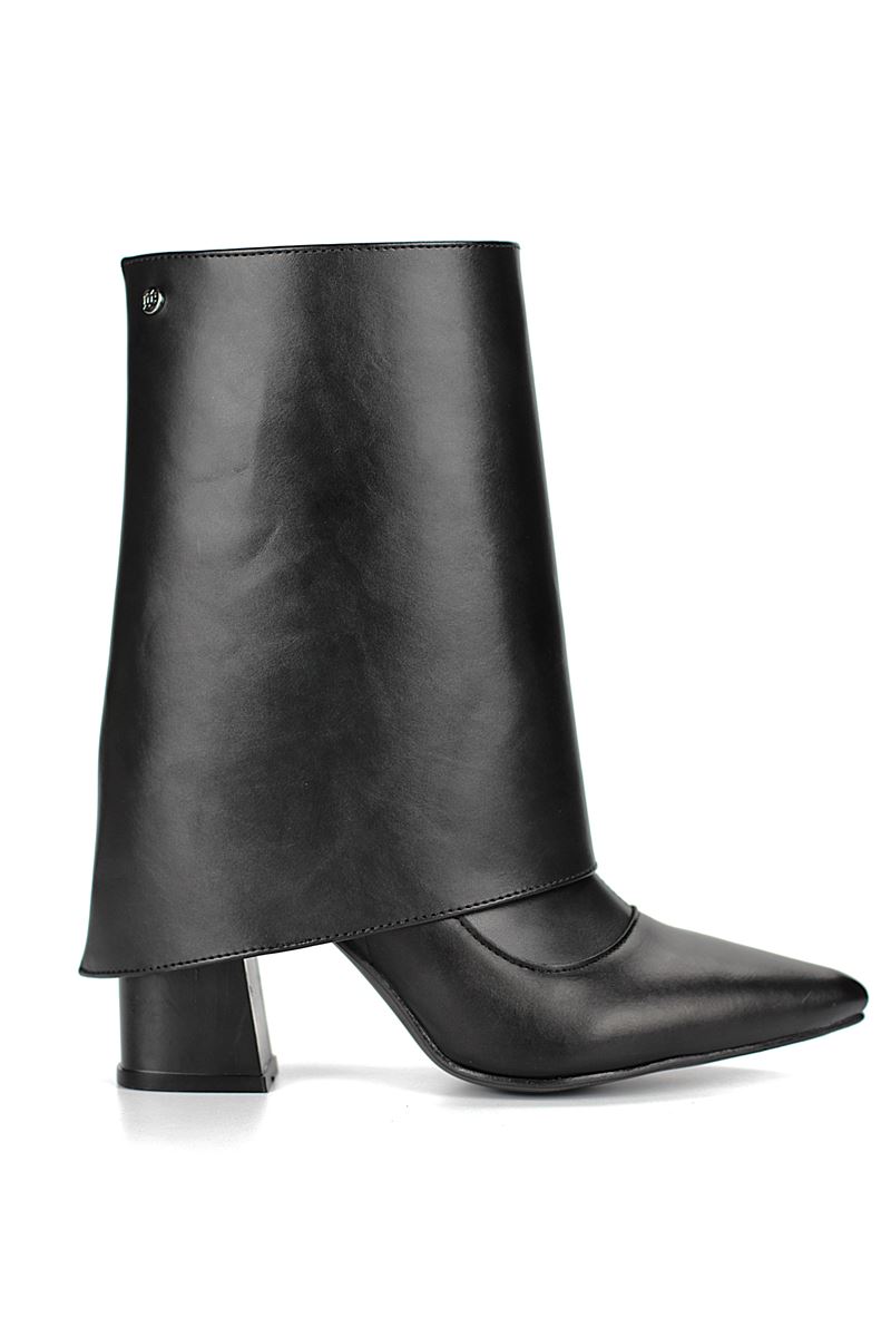 Roxanne Siyah Cilt Esnek Yumuşak Kaymaz Taban (8cm) Yakalı Streç Bot