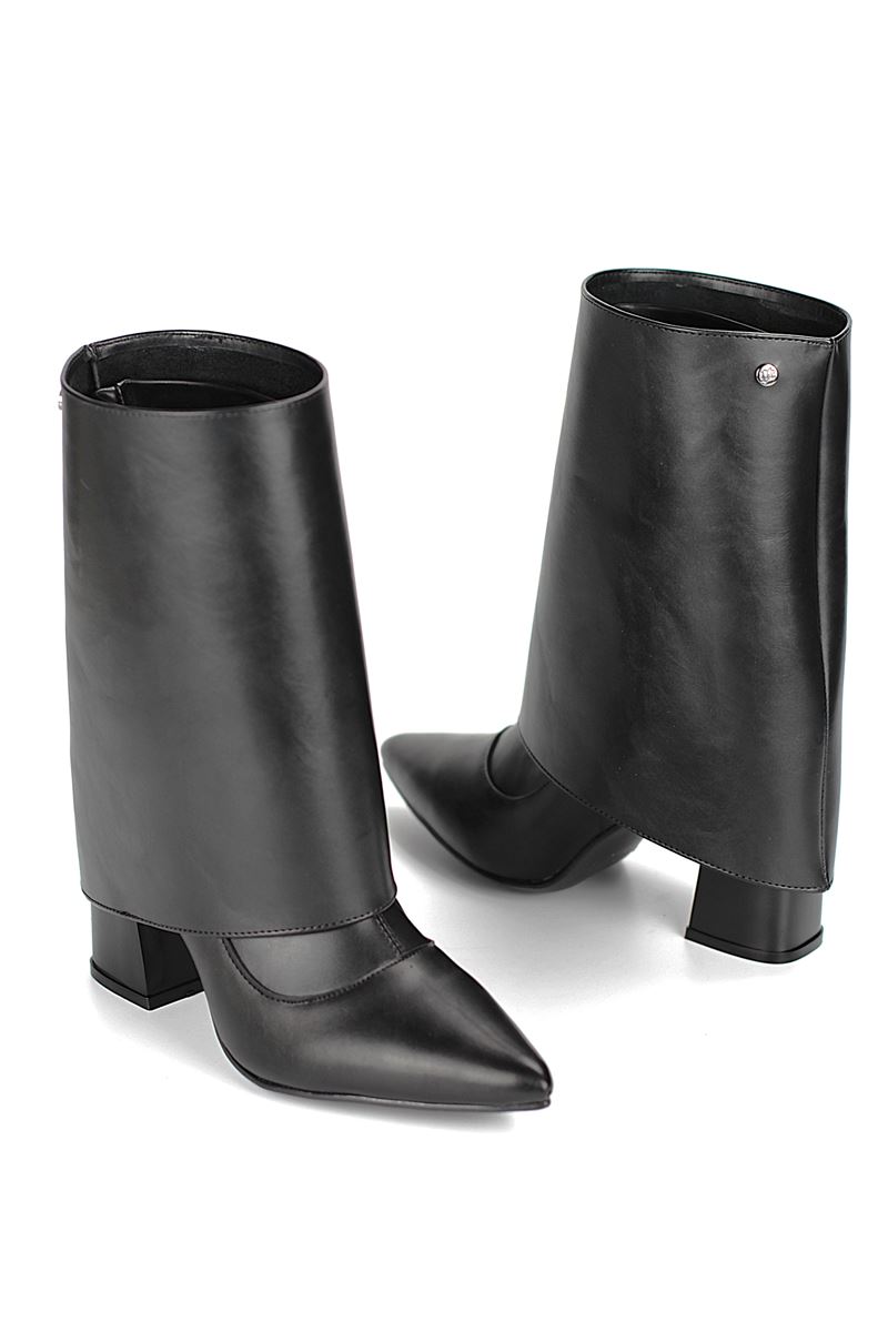 Roxanne Siyah Cilt Esnek Yumuşak Kaymaz Taban (8cm) Yakalı Streç Bot