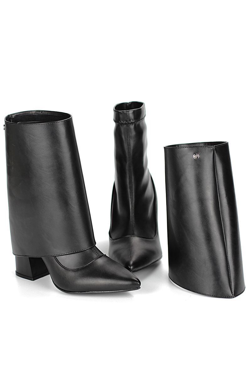 Roxanne Siyah Cilt Esnek Yumuşak Kaymaz Taban (8cm) Yakalı Streç Bot