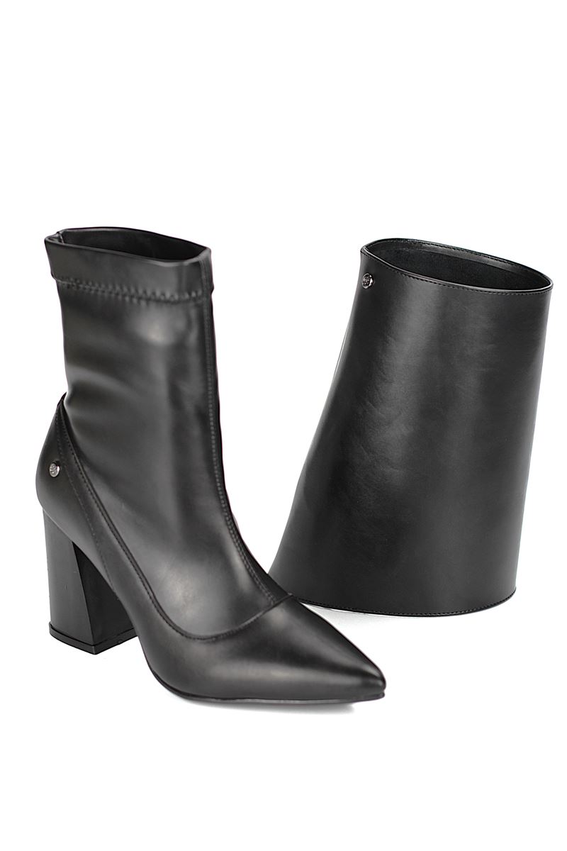 Roxanne Siyah Cilt Esnek Yumuşak Kaymaz Taban (8cm) Yakalı Streç Bot