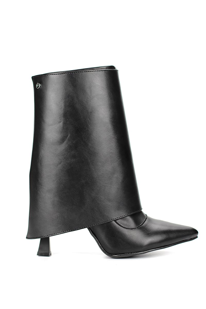 Isolde Siyah Cilt Esnek Yumuşak Kaymaz Taban (10cm) Yakalı Streç Bot