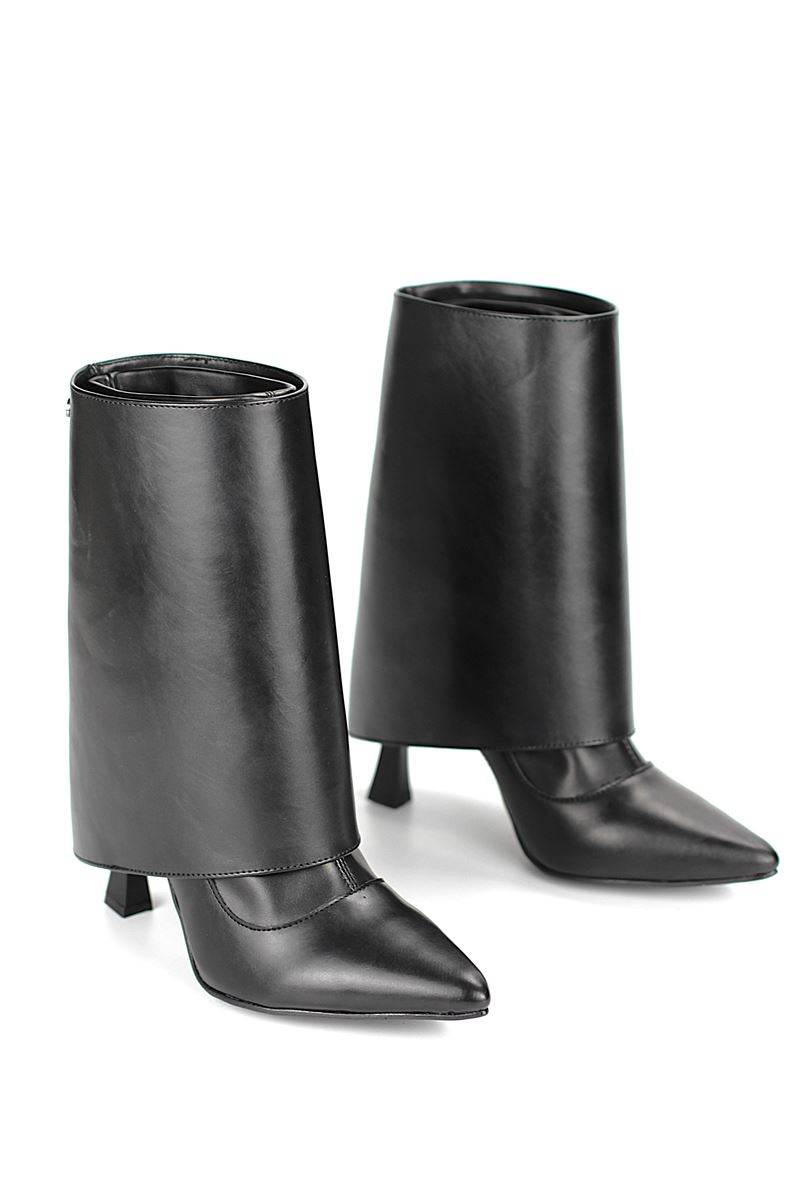 Isolde Siyah Cilt Esnek Yumuşak Kaymaz Taban (10cm) Yakalı Streç Bot