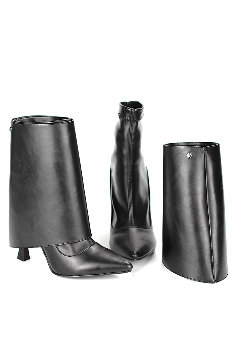 Isolde Siyah Cilt Esnek Yumuşak Kaymaz Taban (10cm) Yakalı Streç Bot