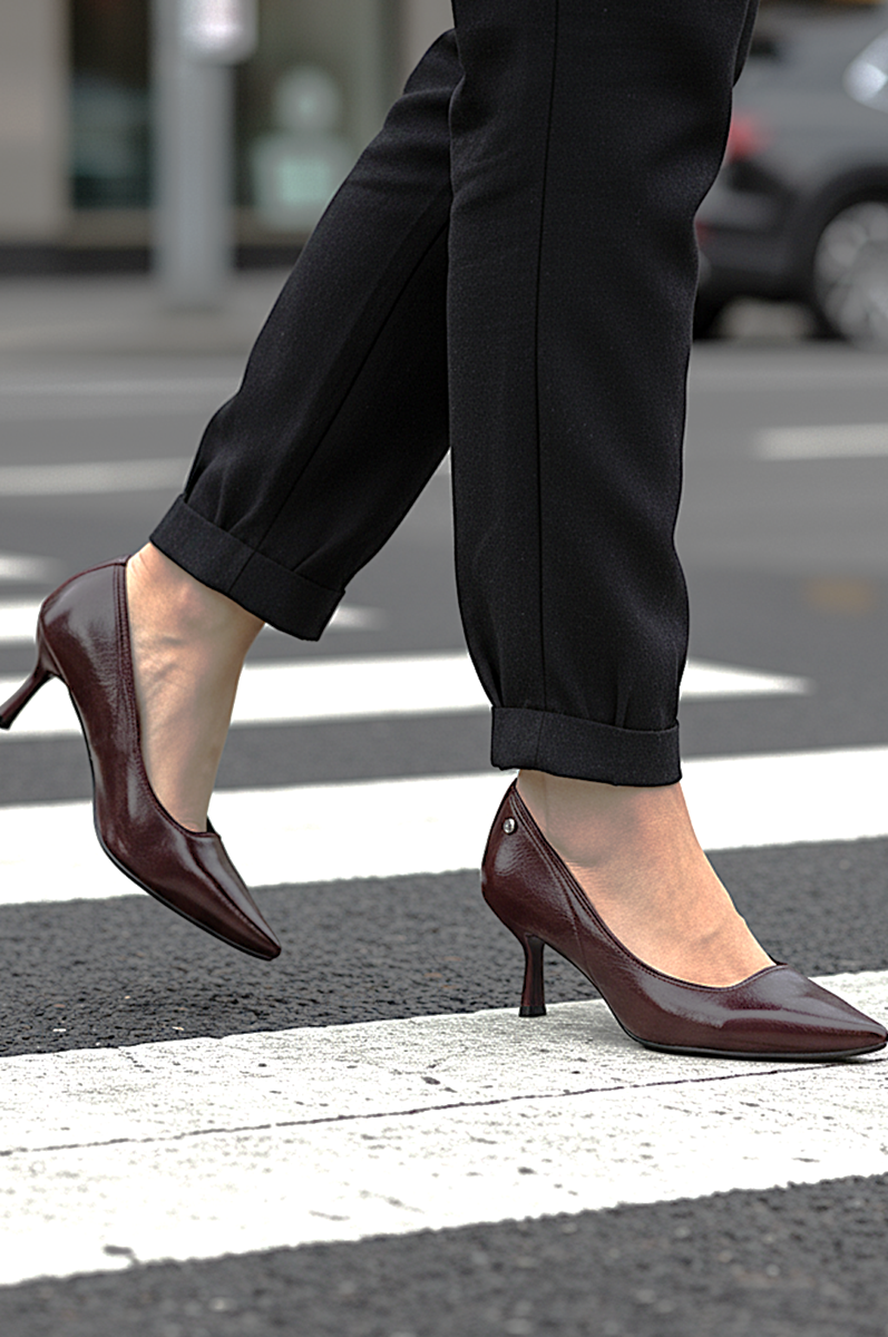 Zelia Esnek Yumuşak Kaymaz Taban (4 cm) Bordo Rugan Kadın Topuklu Ayakkabı