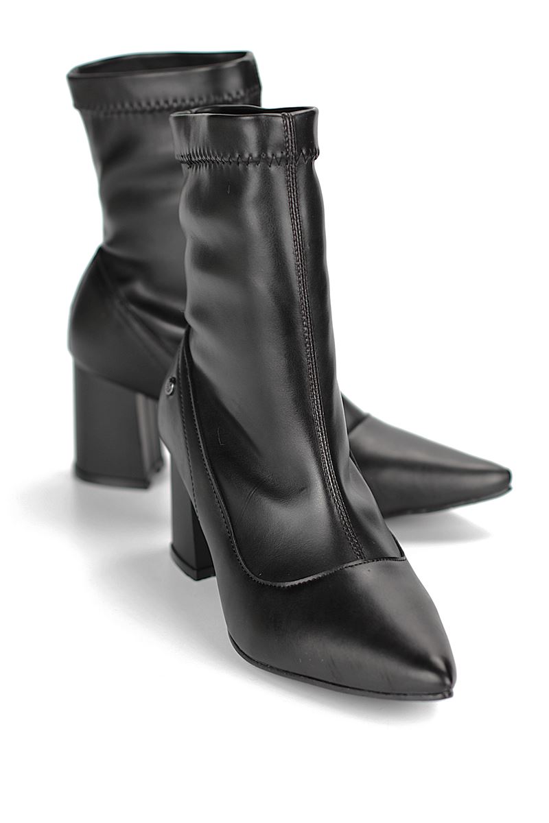 Velora Siyah Cilt Esnek Yumuşak Kaymaz Kalın Taban (6cm) Streç Bot