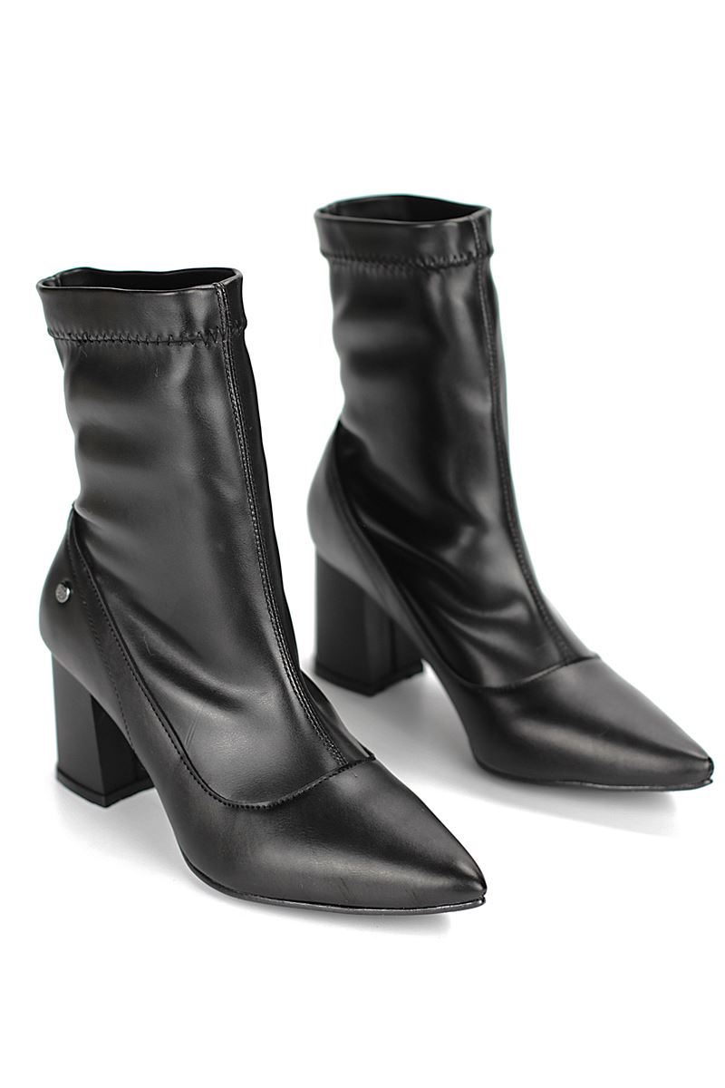 Velora Siyah Cilt Esnek Yumuşak Kaymaz Kalın Taban (6cm) Streç Bot