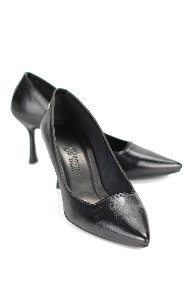 Ayça Esnek Yumuşak Kaymaz Taban (7 cm) Siyah Rugan Kadın Topuklu Ayakkabı