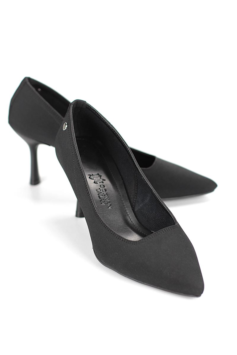 Ayça Esnek Yumuşak Kaymaz Taban (7 cm) Siyah Süet Kadın Topuklu Ayakkabı