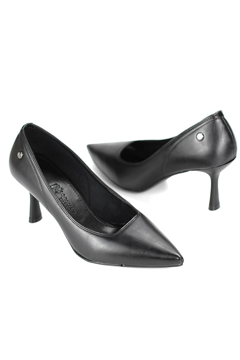 Ayça Esnek Yumuşak Kaymaz Taban (7 cm) Siyah Cilt Kadın Topuklu Ayakkabı