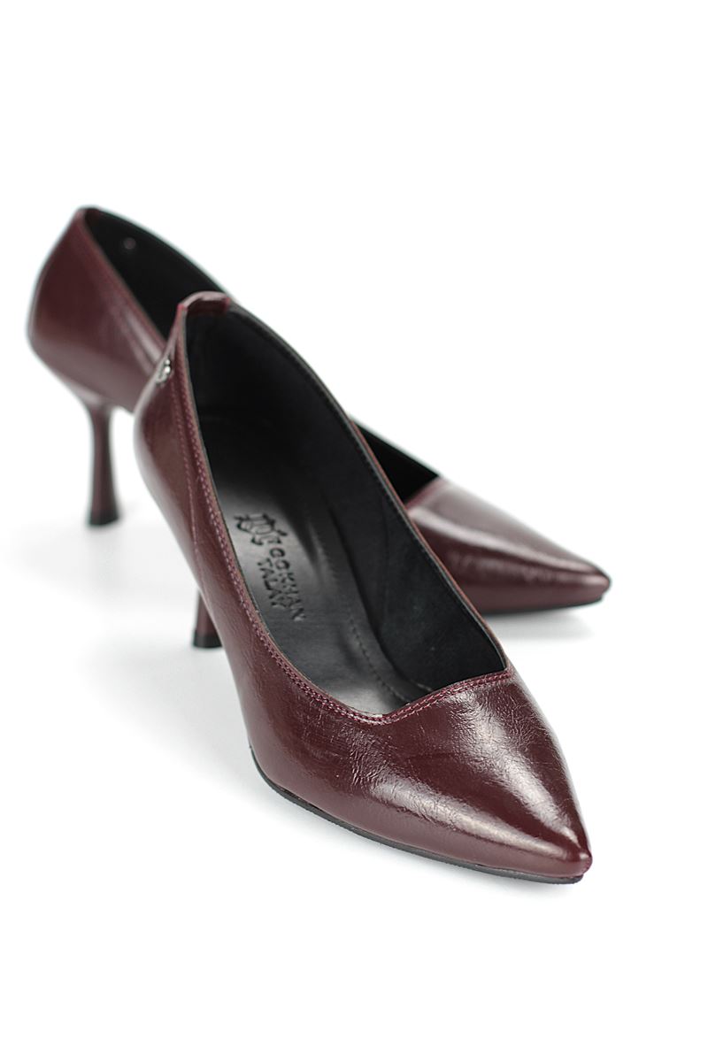 Ayça Esnek Yumuşak Kaymaz Taban (7 cm) Bordo Rugan Kadın Topuklu Ayakkabı