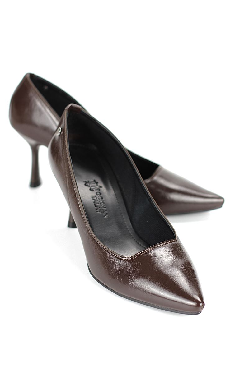 Ayça Esnek Yumuşak Kaymaz Taban (7 cm) Kahverengi Rugan Kadın Topuklu Ayakkabı