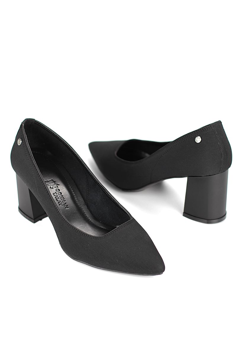 Nevra Esnek Yumuşak Kaymaz Taban (7 cm) Siyah Süet Kadın Kalın Topuklu Ayakkabı