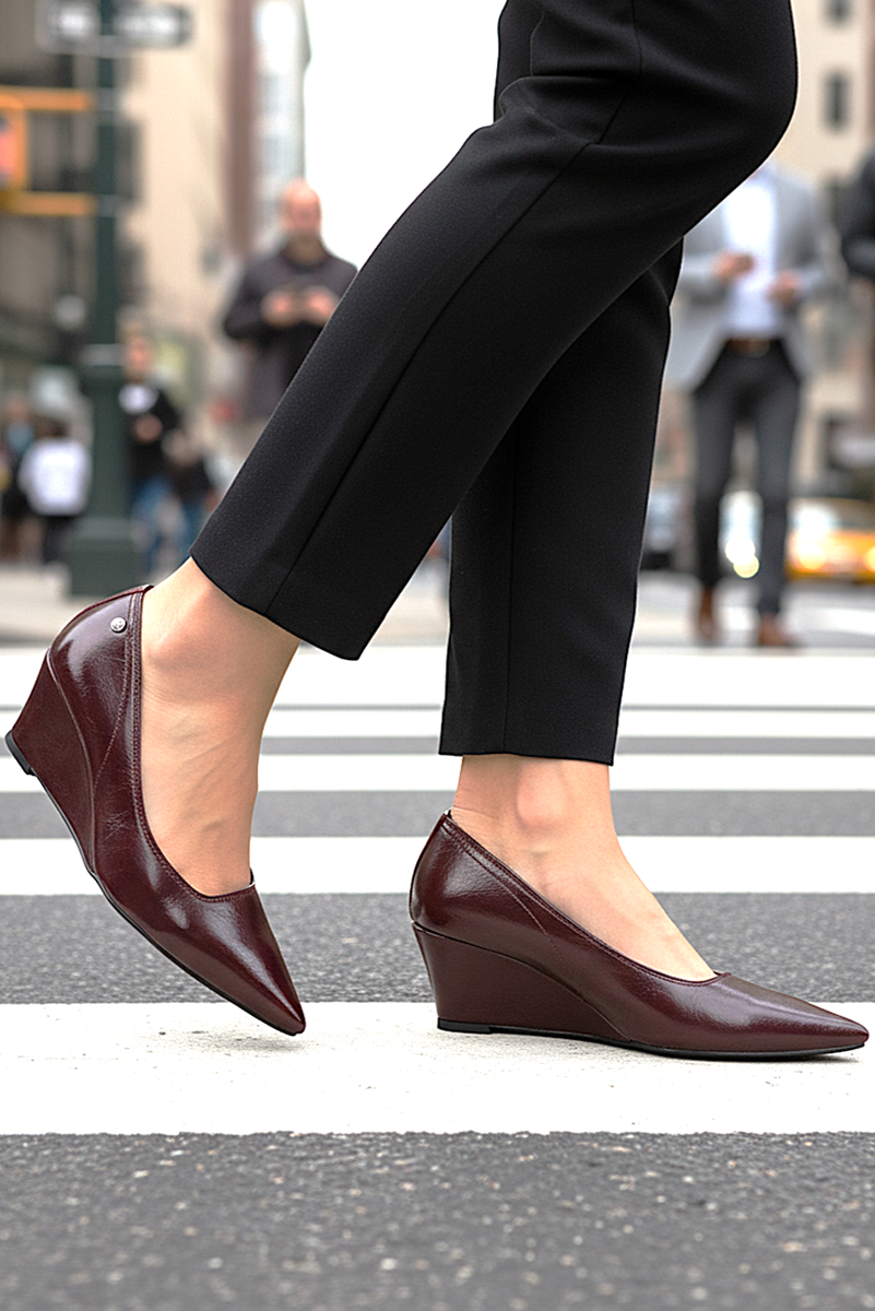 Pia Esnek Yumuşak Kaymaz Taban (4 cm) Kadın Dolgu Topuk  Bordo Rugan Ayakkabı