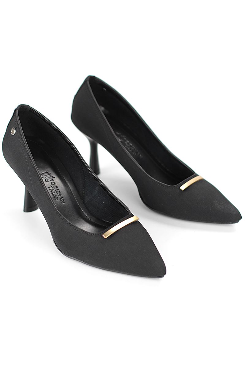 Sasha Esnek Yumuşak Kaymaz Taban (4 cm) Siyah Süet İnce Çubuk Toka Kadın Topuklu Ayakkabı